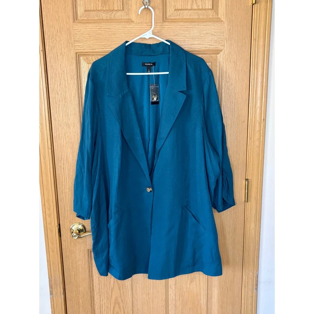 Torrid Studio Linen Blazer Legion‎ Blue Size 5 (5X) Lightweight